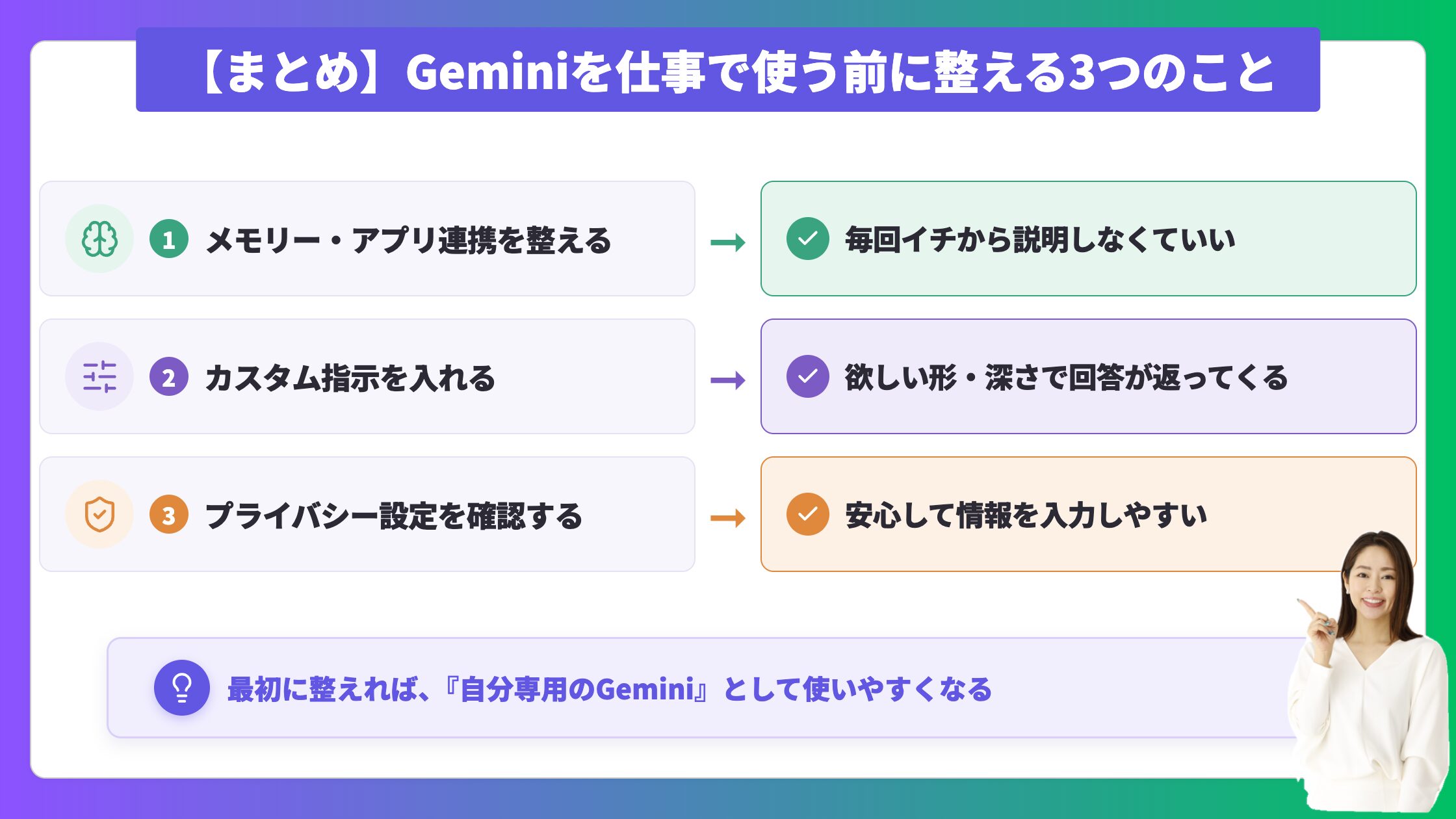 まとめ Geminiを仕事で使う前に整えておきたいこと