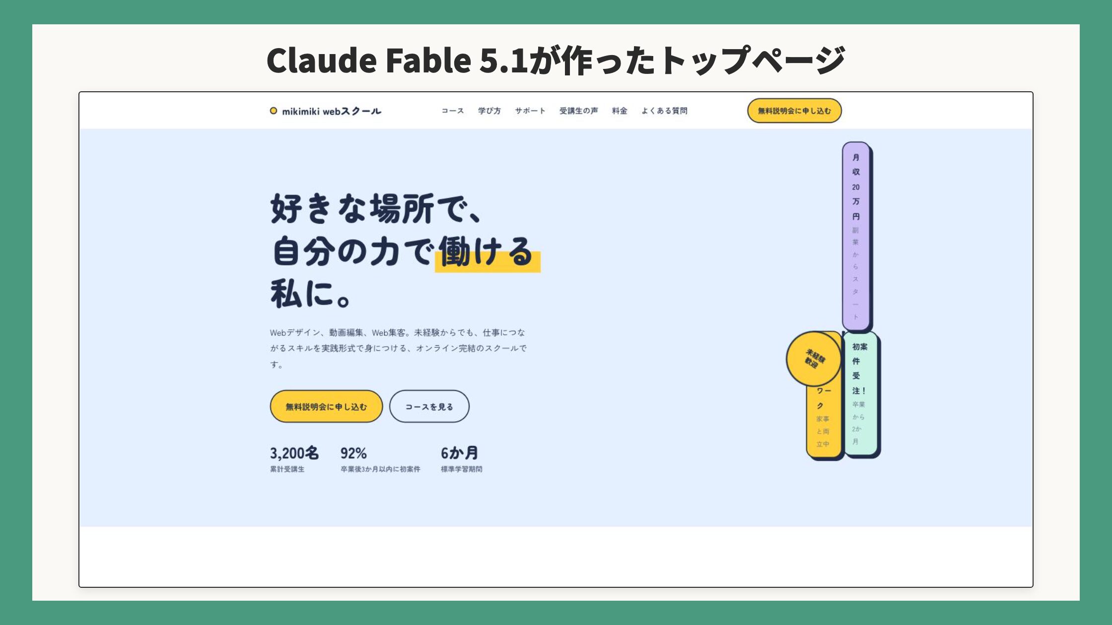 Claude Fable 5.1が作ったトップページ